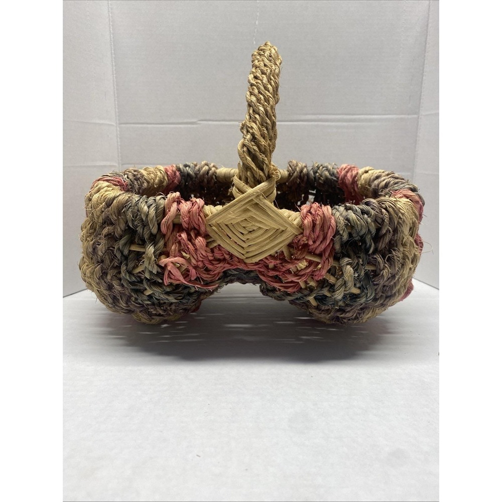 Oval buttocks Wicker Basket Multicolor Stripes, Country primitive